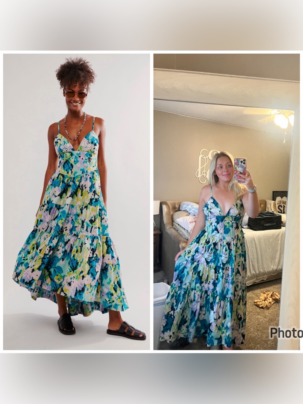 Free People Long Love Midi Dress Floral Artsy Tiered Sundress Medium